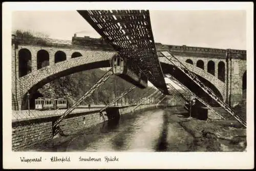 Elberfeld-Wuppertal Sonnborner Brücke, Schwebebahn und Eisenbahn-Brücke 1954