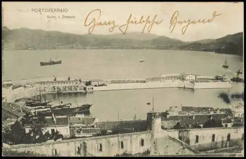 Cartolina Portoferraio (Elba) Hafen Golfo e Darsena 1905