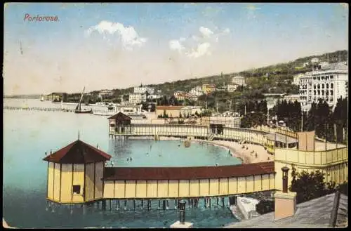 Postcard Portorose Portorož Panorama, Gebäude-Ansichten am Meer 1912