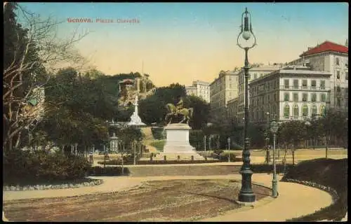 Genua Genova (Zena) Straßen-Ansicht, Reiter-Denkmal, Piazza Corvetto 1912