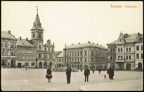 Postcard Turnau Turnov Turnov Náměstí, Ortsansicht mit Personen 1910