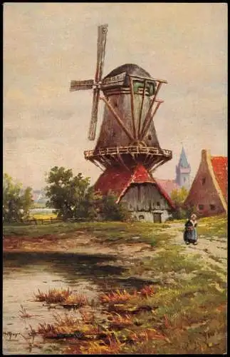 Windmühle I Windmill I Moulin à vent I W. Hoy Künstlerkarte 1916