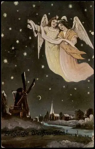 Angel, über der Stadt Windmühle Nacht Weihnachten Christmas 1914