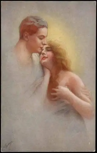 Ansichtskarte  Liebe Liebespaare - Love Künstlerkarte Mann u. Frau 1914