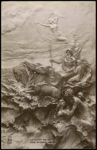 Ansichtskarte  Künstlerkarte lebende Skulpturen LE CHAR DE NEPTUNE 1915