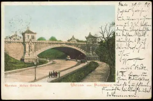 Ansichtskarte St. Pauli-Hamburg Kersten-Miles-Brücke - Straßenpartie 1900