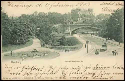 Ansichtskarte St. Pauli-Hamburg Kersten-Miles-Brücke, Park 1903