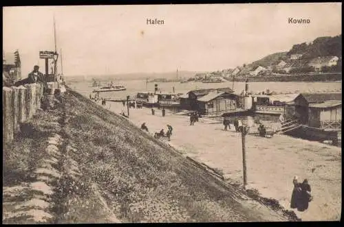 Postcard Kaunas Kowno (Коўна) Hafen Dampfer 1915  Lietuva Litauen