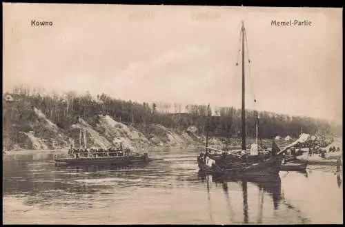 Postcard Kaunas Kowno (Коўна) Schiffe auf der Memel 1915  Lietuva Litauen