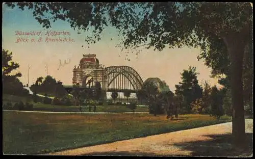 Ansichtskarte Düsseldorf Hofgarten, Blick a. d. Rheinbrücke 1921