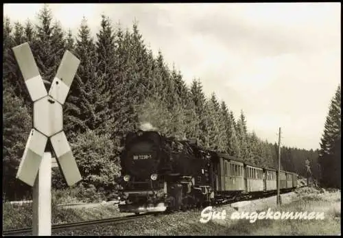 Gut angekommen Motivkarte DDR Dampflokomotive Zug Eisenbahn 1977