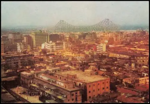 Postcard Kalkutta Kolkata Aerial view with Howrah Bridge-Calcutta 1970