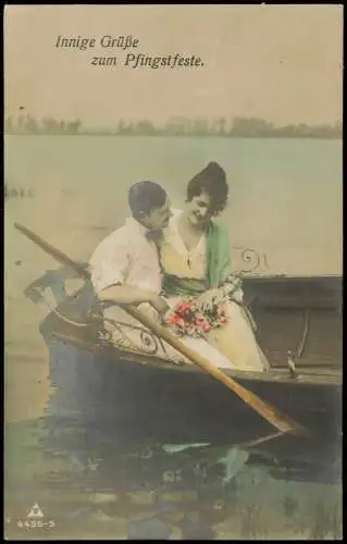 Ansichtskarte  Liebe Liebespaar - Love auf Boot Pfingsten Fotokunst 1923