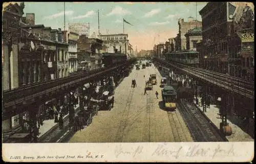 Postcard New York City Bowery, North from Grand Street 1912