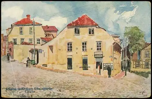 Postcard Wenden Cēsis Ecke der Rigaschen und Wallstrasse 1928  Latvia Latvijas