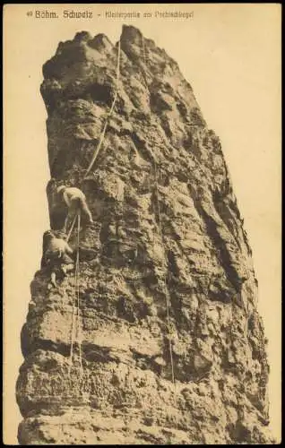 Postcard Herrnskretschen Hřensko Prebischkegel Bergsteiger Böhmen 1914