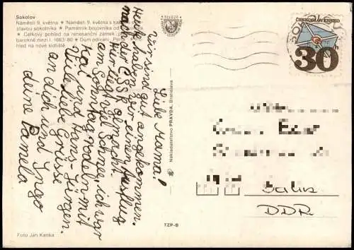 Postcard Falkenau Eger Sokolov Platz des 9. Mai 1976