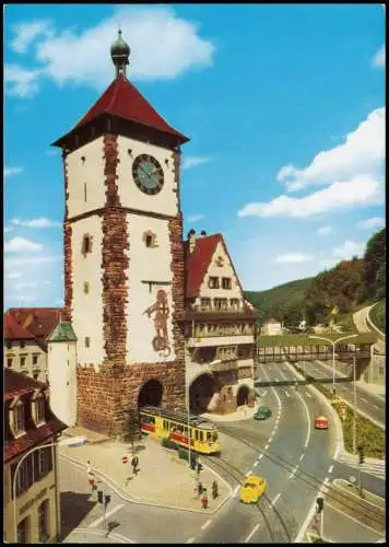 Freiburg im Breisgau Schwabentor, Tram Straßenbahn, Auto Verkehr 1970