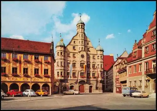 Ansichtskarte Memmingen Marktplatz, Autos u.a. Volkswagen VW Käfer 1970