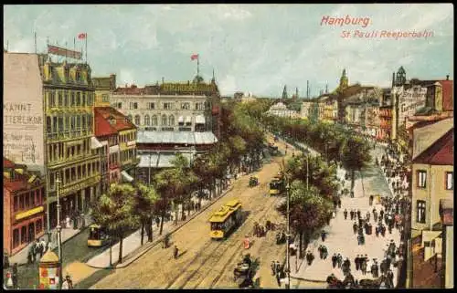 Ansichtskarte St. Pauli-Hamburg Reeperbahn Straßenszene 1912