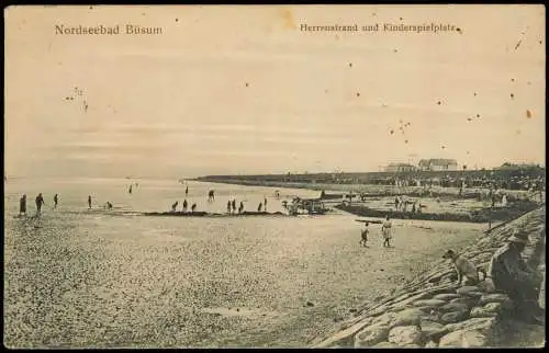 Ansichtskarte Büsum Herrenstrand und Kinderspielplatz. 1913