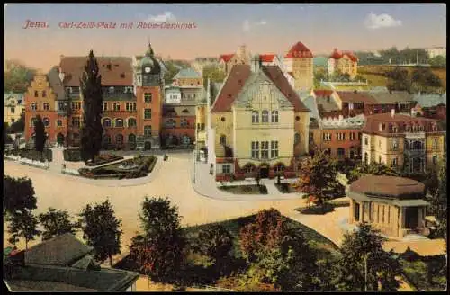 Ansichtskarte Jena Carl-Zeiss-Platz mit Abbe-Denkmal. 1915