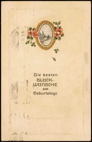 Ansichtskarte  Geburtstag Birthday Prägekarte Medaillon 1915 Goldprägung