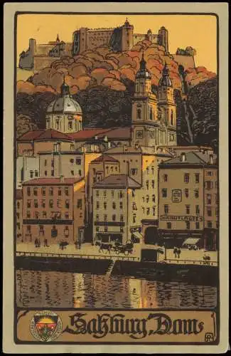 Salzburg Dom Künstlerkarte Steindruck - Deutscher Schulverein 1913