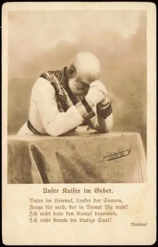 Ansichtskarte  Kaiser Franz Josef Kaiser von Österreich im Gebet Adel 1916