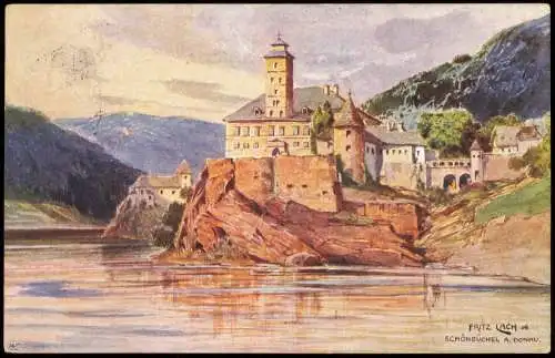 Schönbühel an der Donau- Aggsbach Stadt Donau Künstlerkarte Fritz Lach 1916