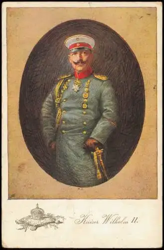 Kaiser Wilhelm II - Künstlerkarte Adel Monarchie 1914 Passepartout