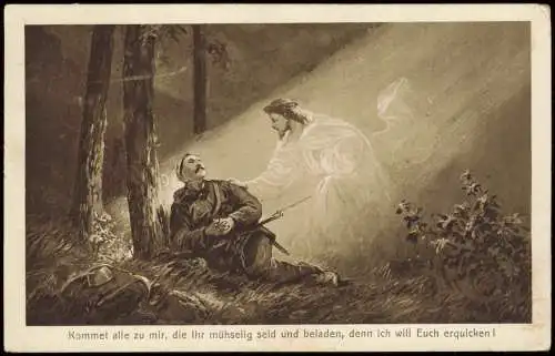 Ansichtskarte  Künstlerkarte - Militär verletzter Soldat Jesus 1914