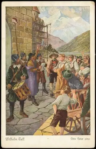 Künstlerkarte In Altdorf Der Geslerhut Wilhelm Tell Otto Peter pinx 1920