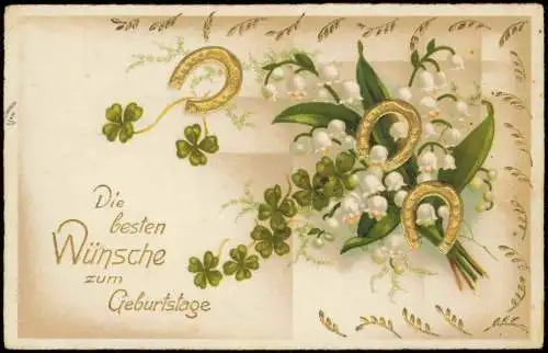 Geburtstag Birthday goldene Hufeisen Kleeblatt 1935 Goldprägung