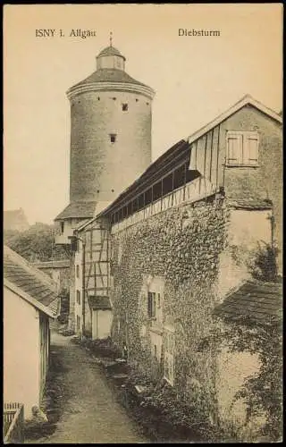 Ansichtskarte Isny Partie am Diebesturm 1918