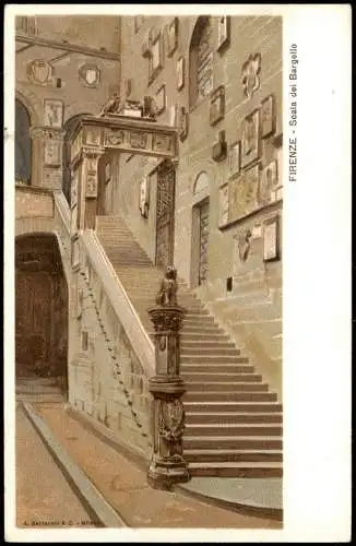 Florenz Firenze Scala dei Bargello (Innenansicht, Künstlerkarte) 1900