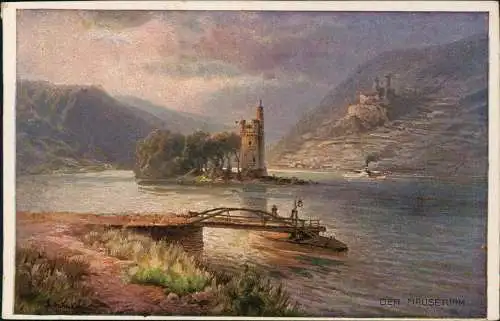 Bingen am Rhein Binger Mäuseturm im Rhein (Künstlerkarte) 1910