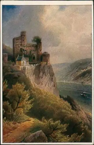 Ansichtskarte Bingen am Rhein Burg / Schloss Rheinstein - Künstlerkarte 1913