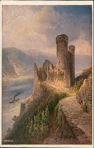 Ansichtskarte Rüdesheim (Rhein) Ruine Ehrenfels Künstlerkarte 1914