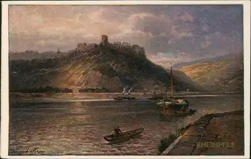 Ansichtskarte Sankt Goar Burgruine Rheinfels am Rhein (Künstlerkarte) 1910