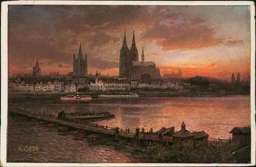 Ansichtskarte Köln Rheinufer, Kölner Dom 1917