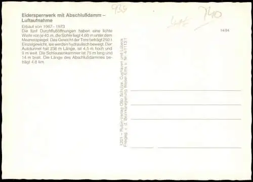 Wesselburenerkoog Eidersperrwerk mit Abschlußdamm Luftaufnahme 1980