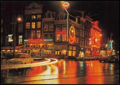 Amsterdam Hoek Rembrandtplein-Thorbeckeplein, Straßen-Ansicht bei Nacht 1960