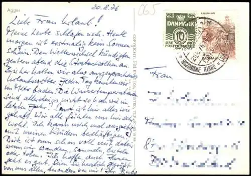 Postcard Agger Danmark Luftbild Luftaufnahme Strand Partie 1976