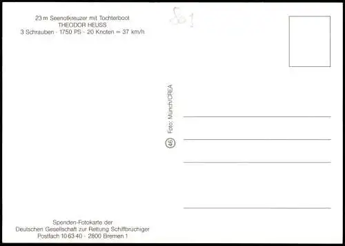 Ansichtskarte  23 m Seenotkreuzer mit Tochterboot THEODOR HEUSS 1980