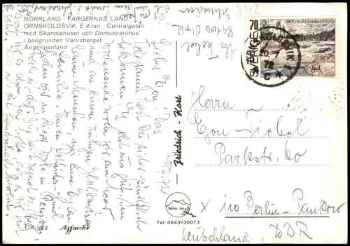 Postcard .Schweden Sverige NORRLAND FARGERNAS LAND ÖRNSKÖLDSVIK 1972