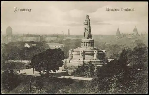 Ansichtskarte St. Pauli-Hamburg Stadt-Panorama mit Bismarck-Denkmal 1910