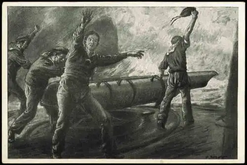 Ansichtskarte  Marine Soldaten mit Bord-Kanone Kreuzer (Kriegsschiffe) 1914