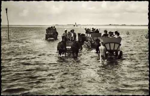 Duhnen-Cuxhaven Wattwagen  Neuwerk 1961 Stempeln Abruch nach Orkan u Sturmflut