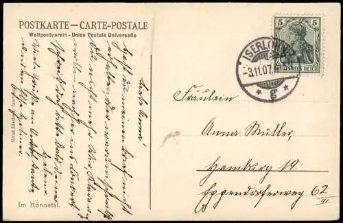 Ansichtskarte Hemer Hönnetal Gasthaus 1907  Stempel Iserlohn